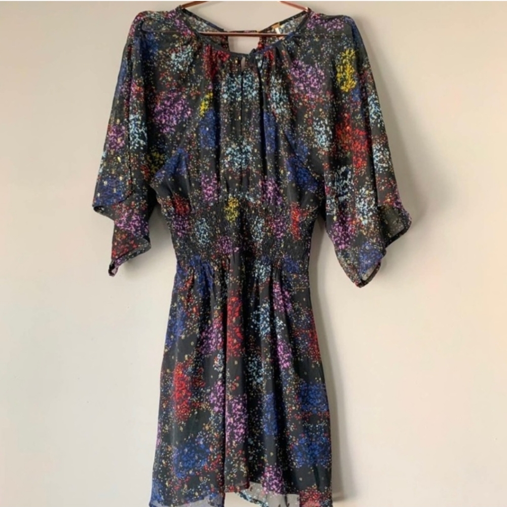 Free People dress with elastic waist and colorful silky soft adjustable neck tie